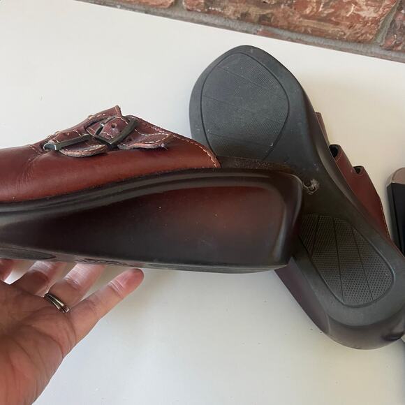 SAS Tango Slide Wedge Sandal Size 9.5 Brown Leather Comfort Slip On Peep Toe - Picture 7 of 7